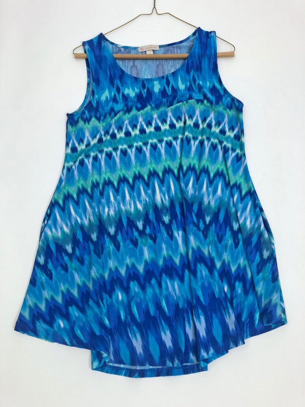 CB Established 1962 Blue Green White Scoop Neck Sleeveless Dress Medium